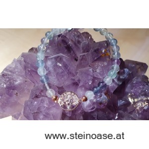 Armband Fluorit + Baum 925Silber rose